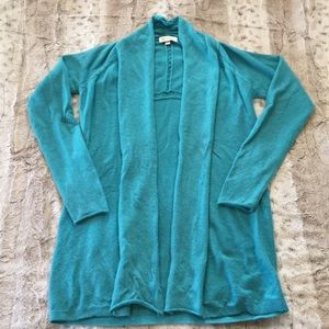 Turquoise cashmere long cardigan.